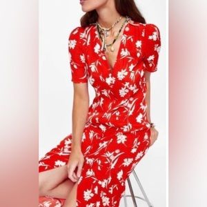 Zara red floral print midi dress